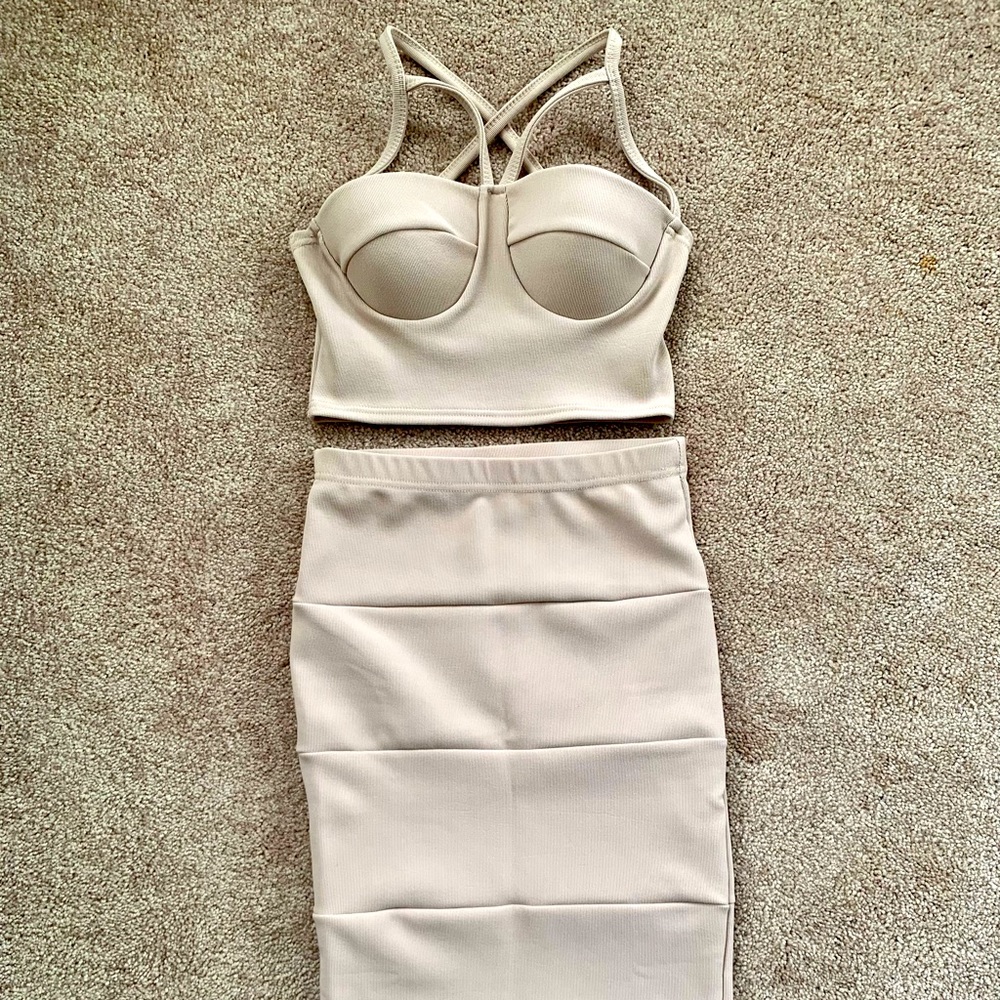 Nude 2 Piece Skirt Set